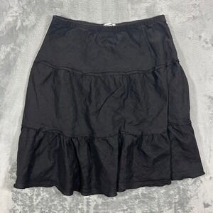 ALLEN ALLEN Tiered Skirt Womens Medium‎ Black 100% Linen LL10917B-N